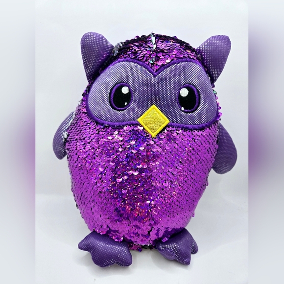 Shimmeez Medium Plush 8" Oliver Owl Toy Sequin Plush - Picture 1 of 4